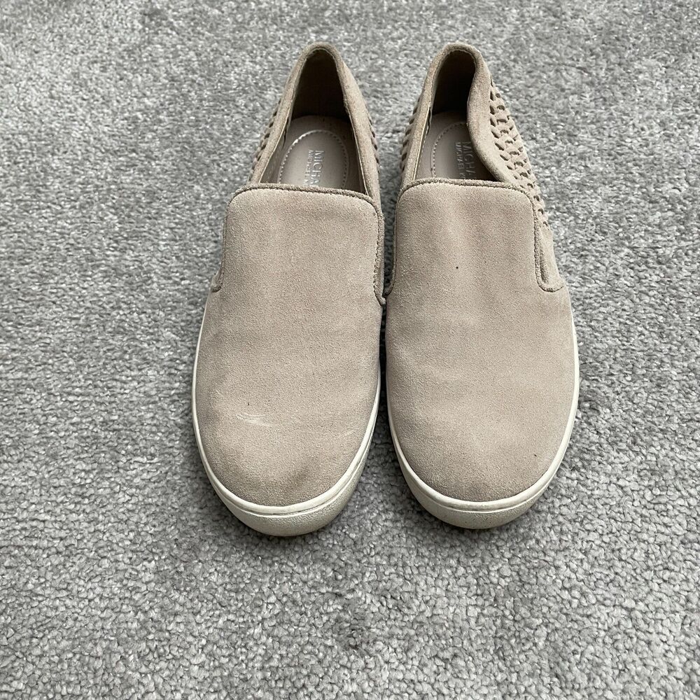 Michael Kors Leather Suede Slip On Sneakers Womens 8M Beige Round Toe Comfort